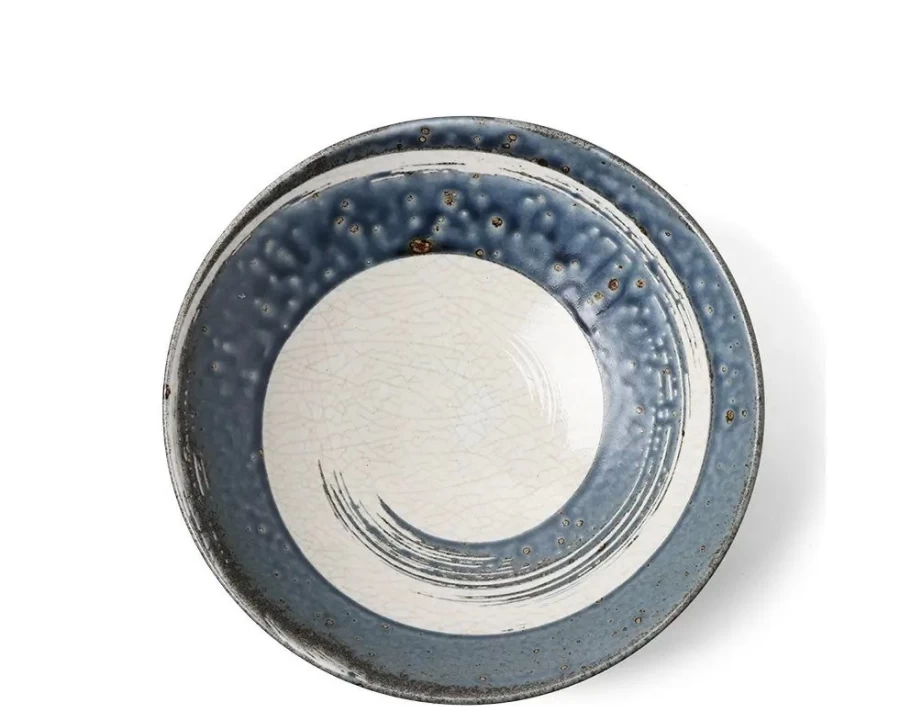 Miya Company 9.75 Inch Blue Swirl Ceramic Serving Bowl - Handcrafted Decorative Dish for Entertaining