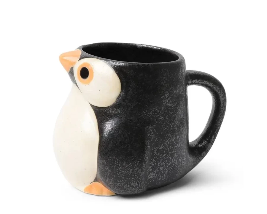 Miya Company Penguin Design Orange and Black Ceramic Coffee Mug