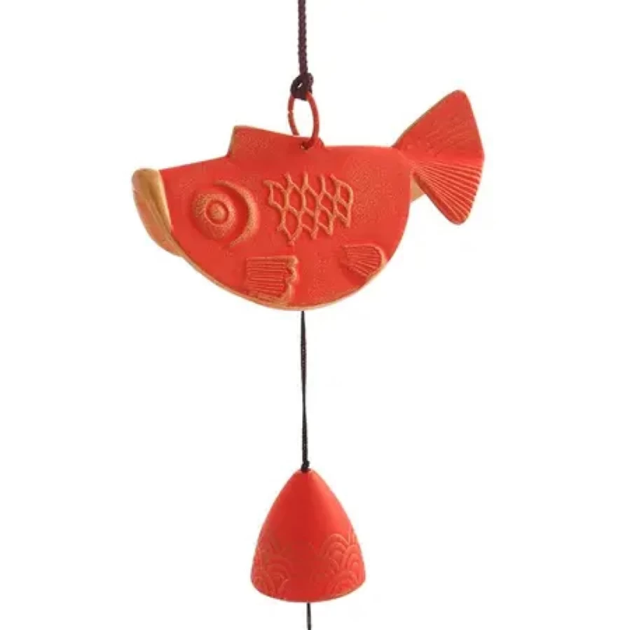 "Miya Company Goldfish Wind Chime - 2.75 Inch Red & Gold Decorative Outdoor Wind Chime"