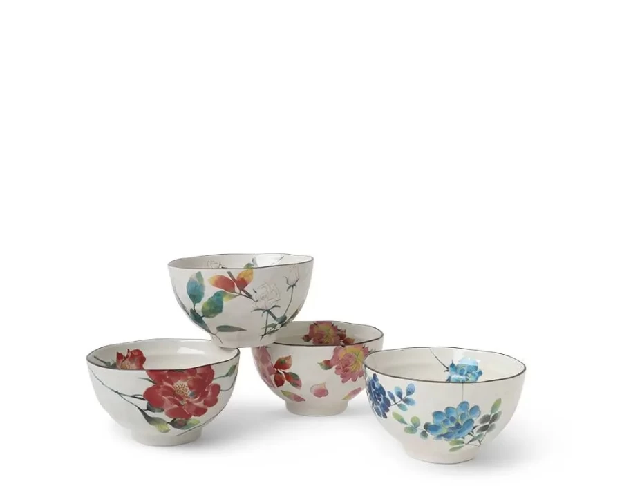 Miya Company Floral Summer Rice Bowl Set - Ceramic Dinnerware for Women, Girls, Teens - Cute Aesthetic Bowls for Soup, Salad, Cereal - Ideal Gift for Birthday, Housewarming