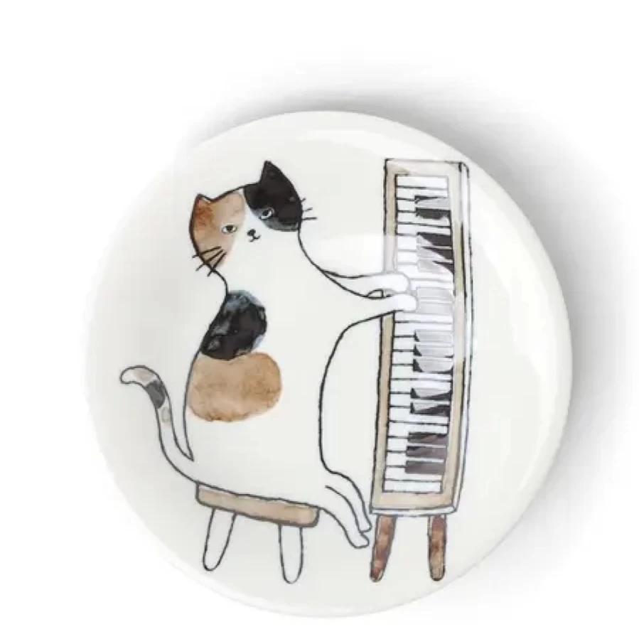 Miya Company Piano Cat Design 6.125-Inch Decorative Ceramic Plate