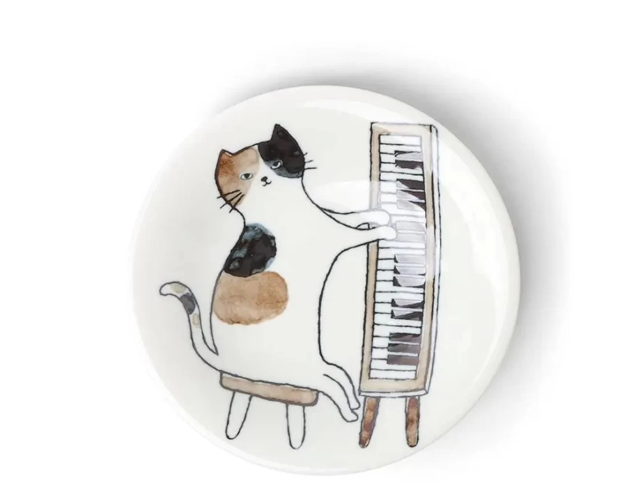 Miya Company Piano Cat Design 6.125-Inch Decorative Ceramic Plate