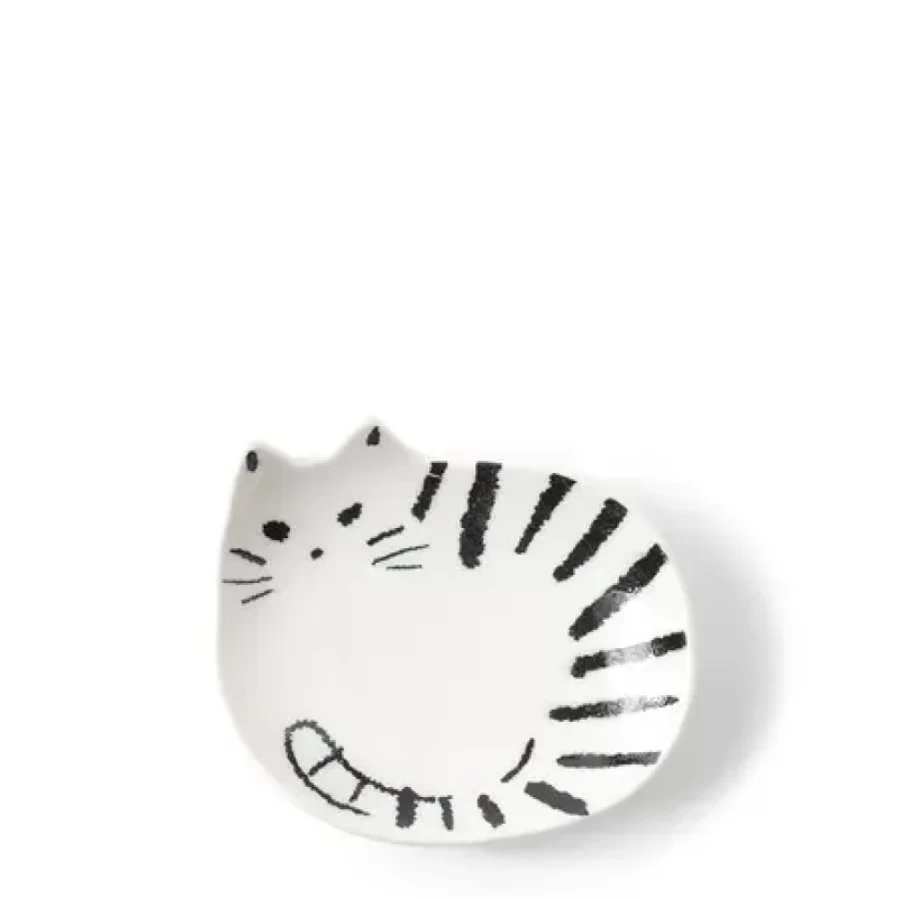 "Miya Company Cozy Cat Shaped Sauce Dish - Cute Ceramic Pet Food Bowl for Cats"