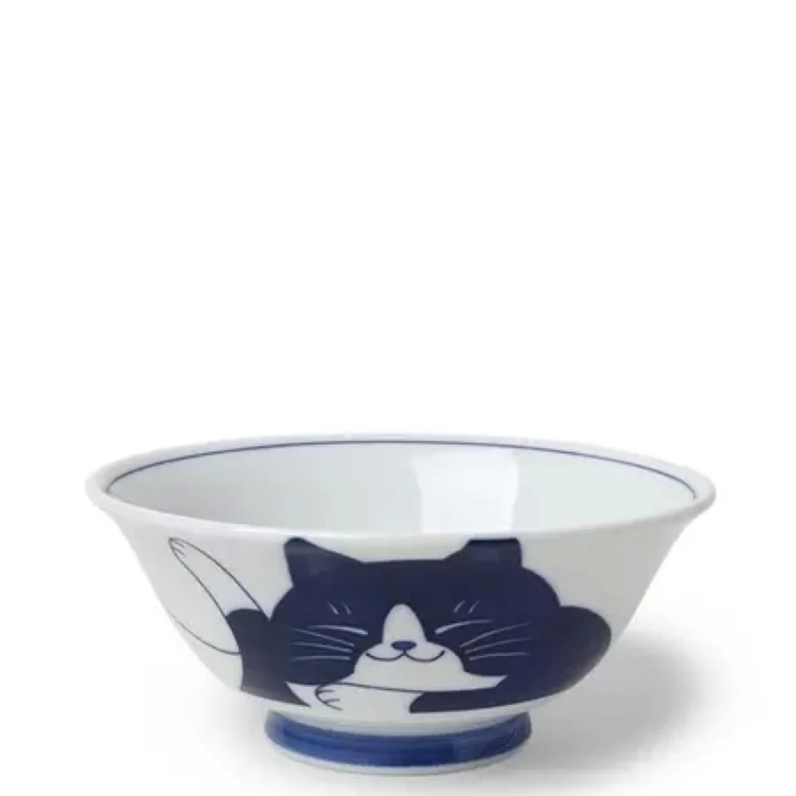 Miya Company Blue Cat Design Ceramic Bowl - 7.5 Inch Pet-Themed Dining Dish