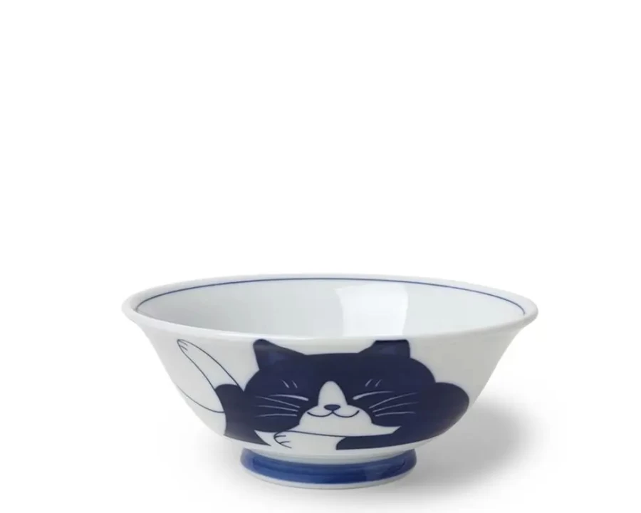 Miya Company Blue Cat Design Ceramic Bowl - 7.5 Inch Pet-Themed Dining Dish