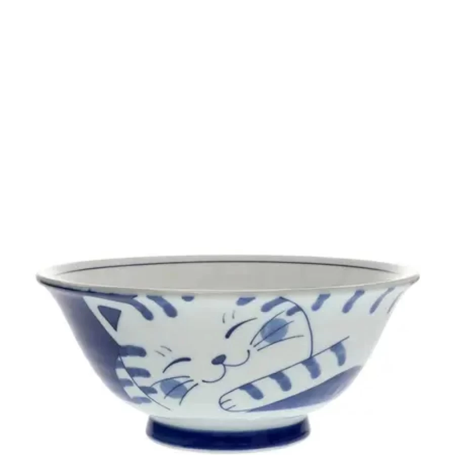 Miya Company Blue Cat Design Ceramic Bowl - 7.5 Inch Kitchen Dining Dish