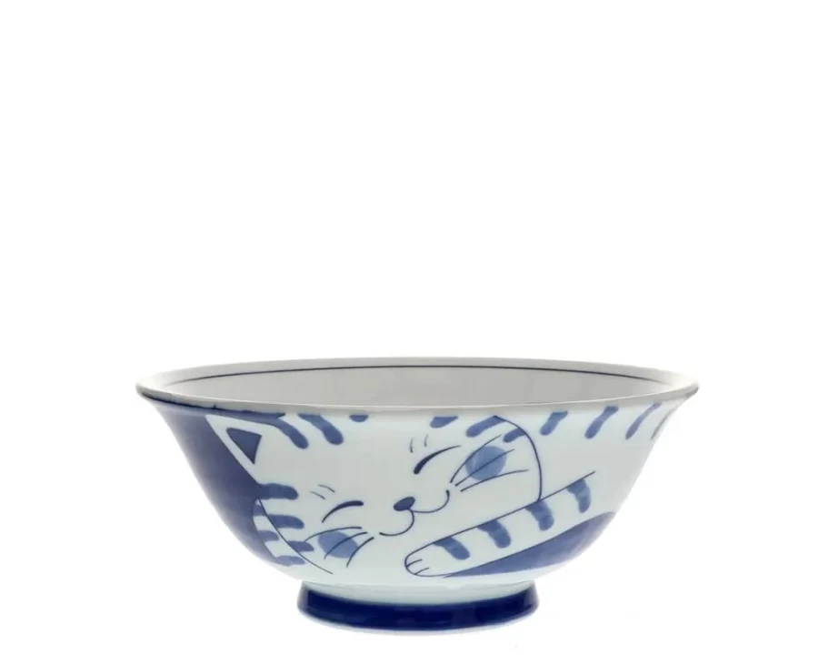 Miya Company Blue Cat Design Ceramic Bowl - 7.5 Inch Kitchen Dining Dish