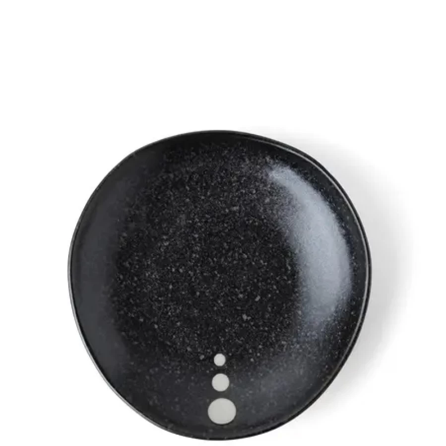 Miya Company 5-1/4" Satin Black Dinner Plate with White Polka Dots - Elegant Ceramic Tableware