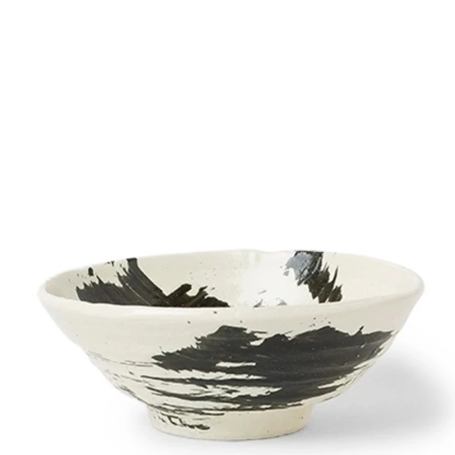 Miya Company 8-Inch Black Brush Stroke Ceramic Bowl - Handcrafted Decorative Serving Dish