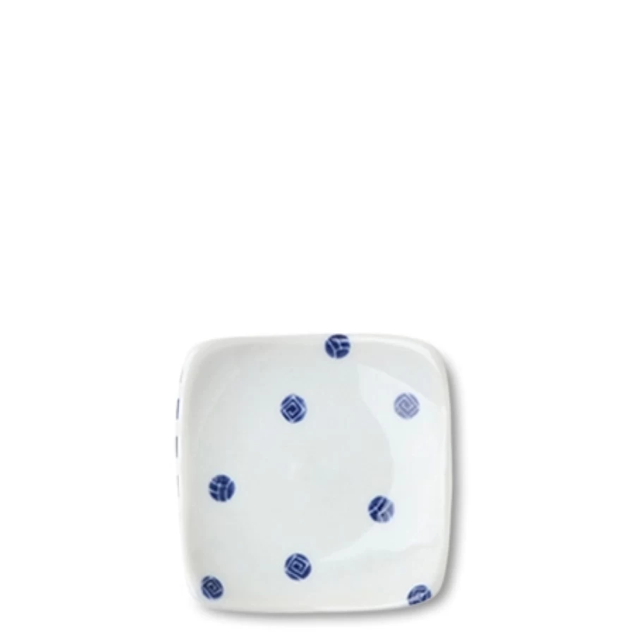 Miya Company Blue and White Polka Dot Ceramic 3.5 Inch Decorative Plate