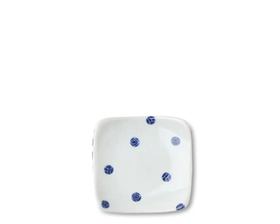 Miya Company Blue and White Polka Dot Ceramic 3.5 Inch Decorative Plate