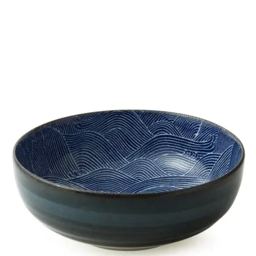 Miya Company Aranami 8.5-Inch Ceramic Serving Bowl - Handcrafted Japanese Style Dish for Soup, Salad, and Noodles