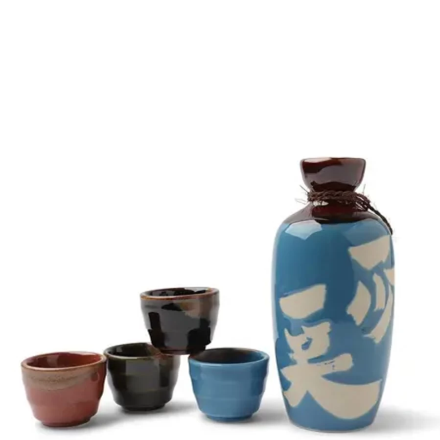 Miya Company Turquoise Sake Set - Premium Japanese Issho Issho Drinking Cups for Authentic Sake Experience