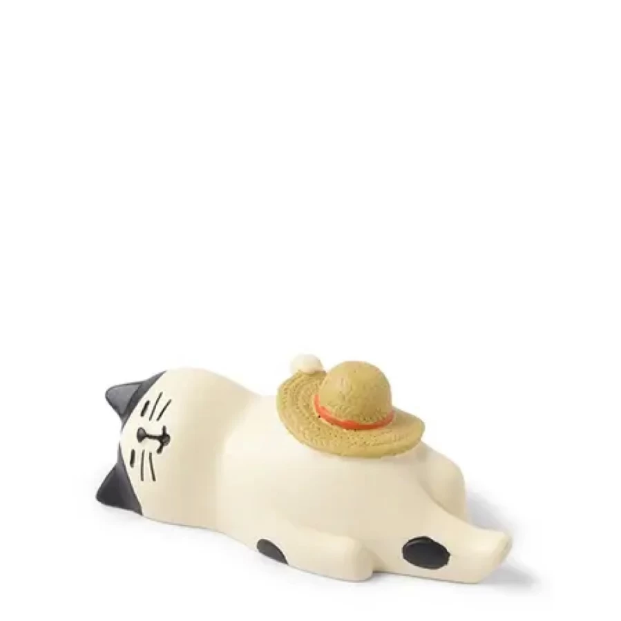 "Miya Company Handcrafted Sleeping Cat Figurine with Hat - Decorative Collectible"