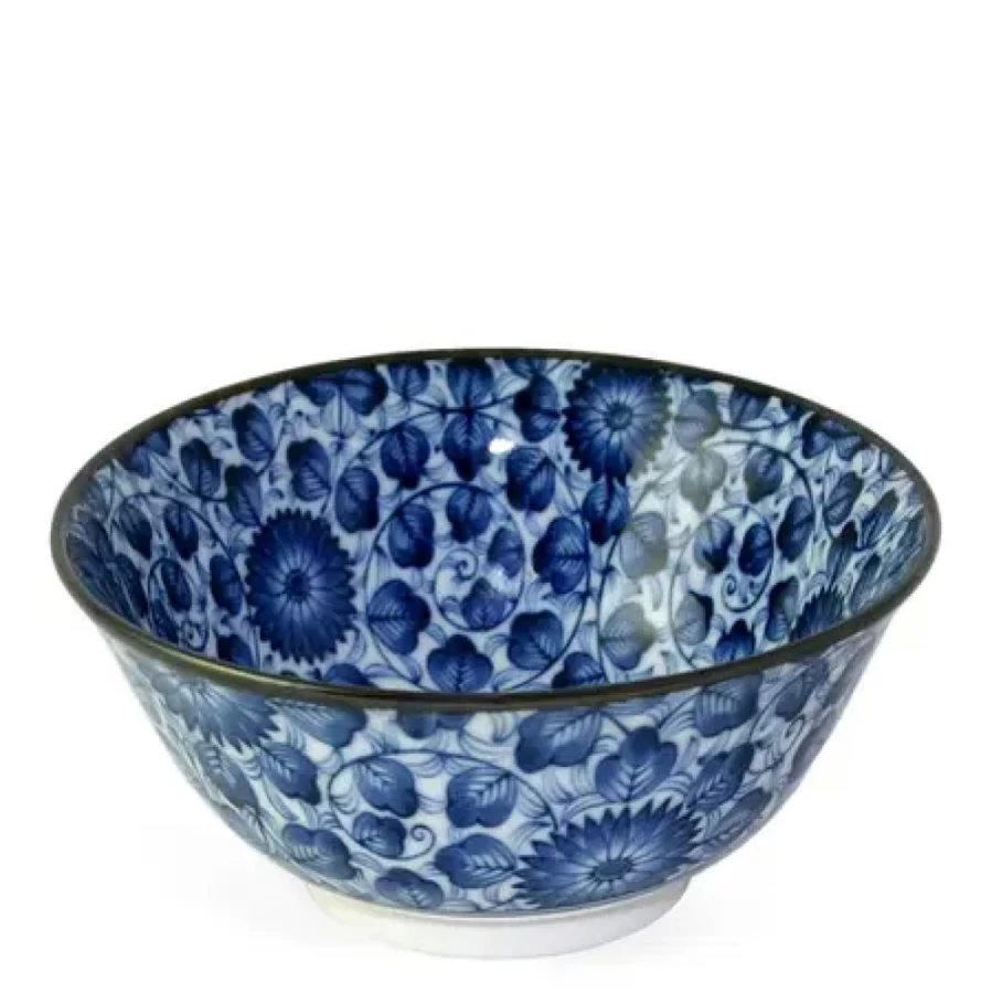Miya Company Japanese Kikuzome Karakusa 6-Inch Ceramic Bowl, Handcrafted Traditional Design
