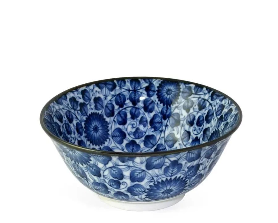 Miya Company Japanese Kikuzome Karakusa 6-Inch Ceramic Bowl, Handcrafted Traditional Design