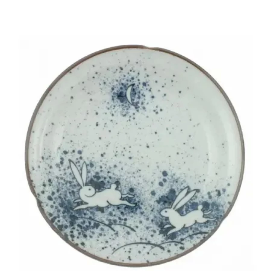 Miya Company 8.75 Inch Decorative Plate with Rabbit and Moon Design for Home Decor