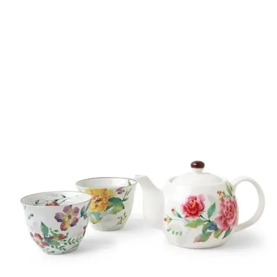 Miya Company Spring Floral Porcelain Tea Set - Elegant Blooming Flower Design for Afternoon Tea