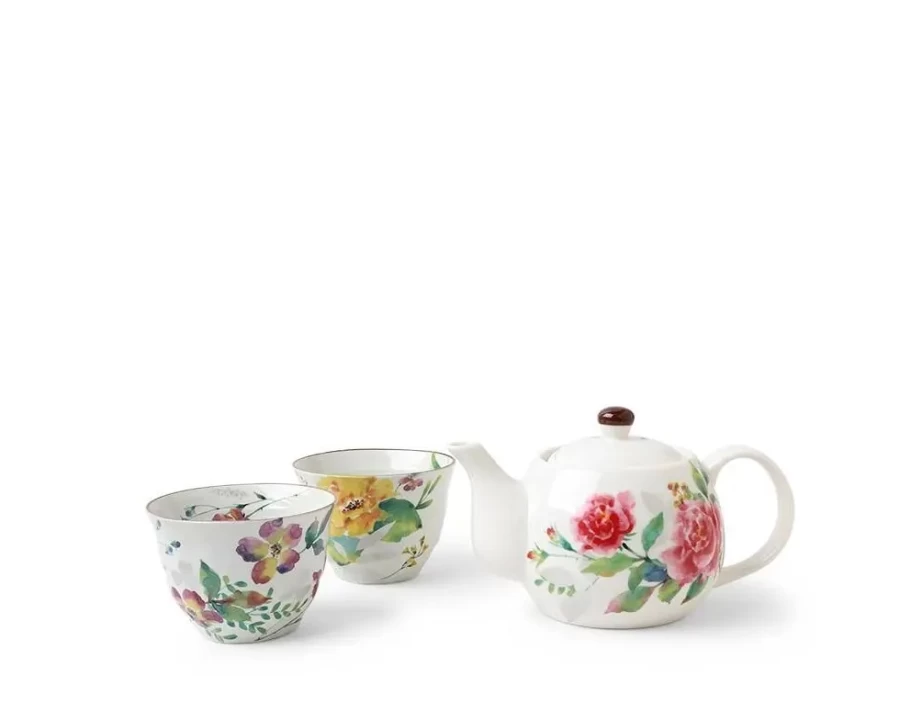 Miya Company Spring Floral Porcelain Tea Set - Elegant Blooming Flower Design for Afternoon Tea