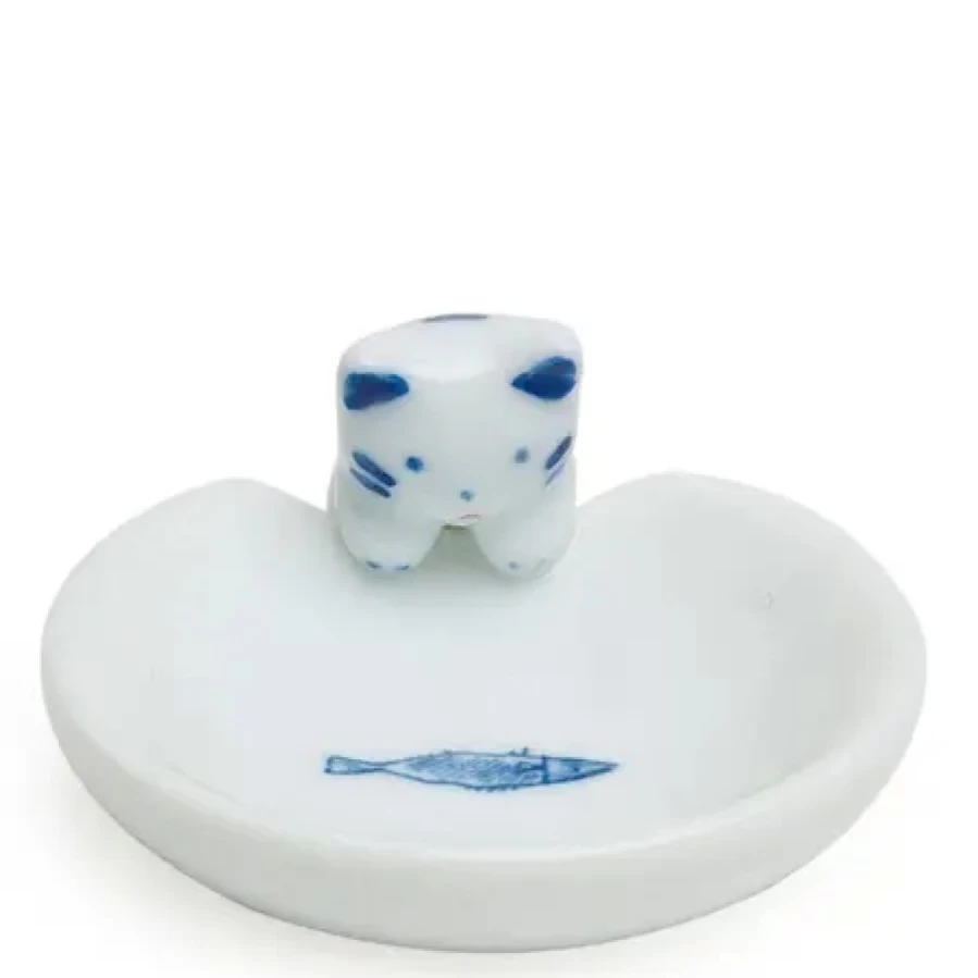 Miya Company Cat and Fish Shaped Chopstick Rest - Cute Ceramic Tableware for Dining Decor