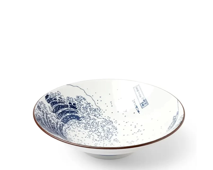 Miya Company Great Wave Ceramic Serving Bowl - Handcrafted Japanese Inspired Dining Tableware