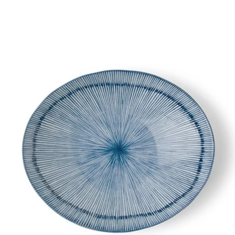 Miya Company 7.75 Inch Oval Serving Bowl - Hoso Tokusa Style Ceramic Dish for Dining & Decor