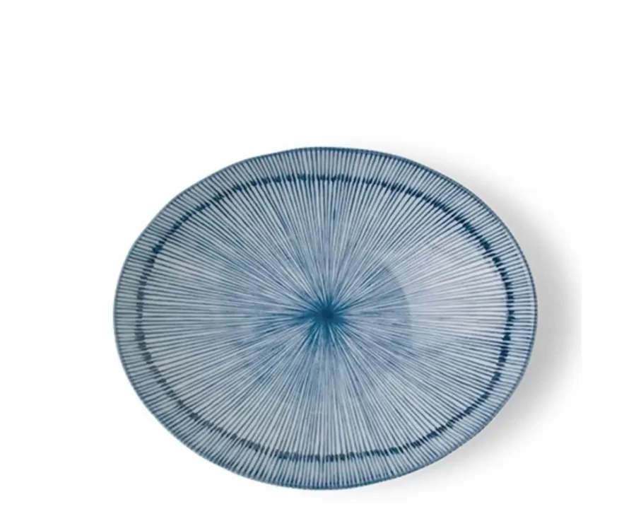 Miya Company 7.75 Inch Oval Serving Bowl - Hoso Tokusa Style Ceramic Dish for Dining & Decor