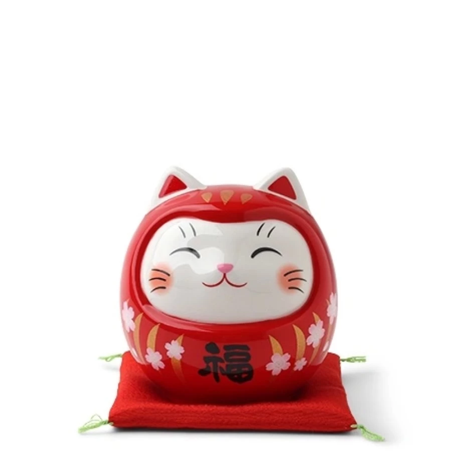 Miya Company Daruma Fortune Cat Bank - 3.75" Japanese Lucky Money Box for Wealth & Good Luck
