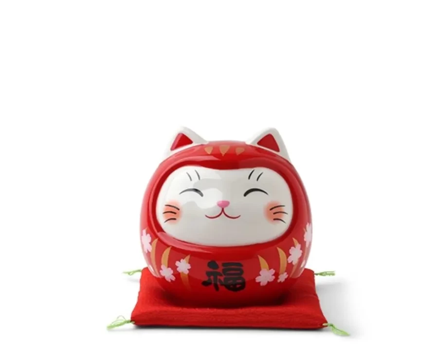 Miya Company Daruma Fortune Cat Bank - 3.75" Japanese Lucky Money Box for Wealth & Good Luck