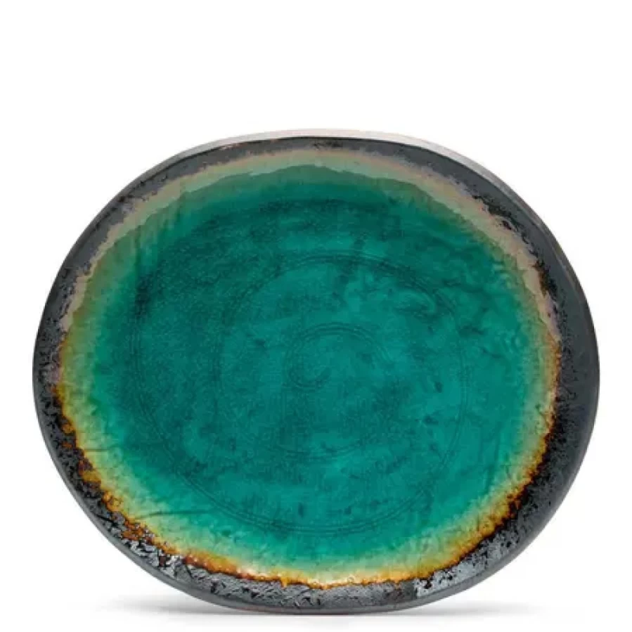 Miya Company Kosui Green 10.5 Inch Oval Ceramic Plate – Elegant Dining Tableware