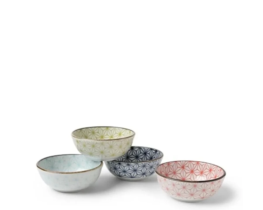 Miya Company Asanoha Pattern 3 Oz. Ceramic Sauce Bowls Set - Japanese Style Small Dish for Soy Sauce, Condiments, and Sushi - Durable and Elegant Tableware for Dining and Restaurants