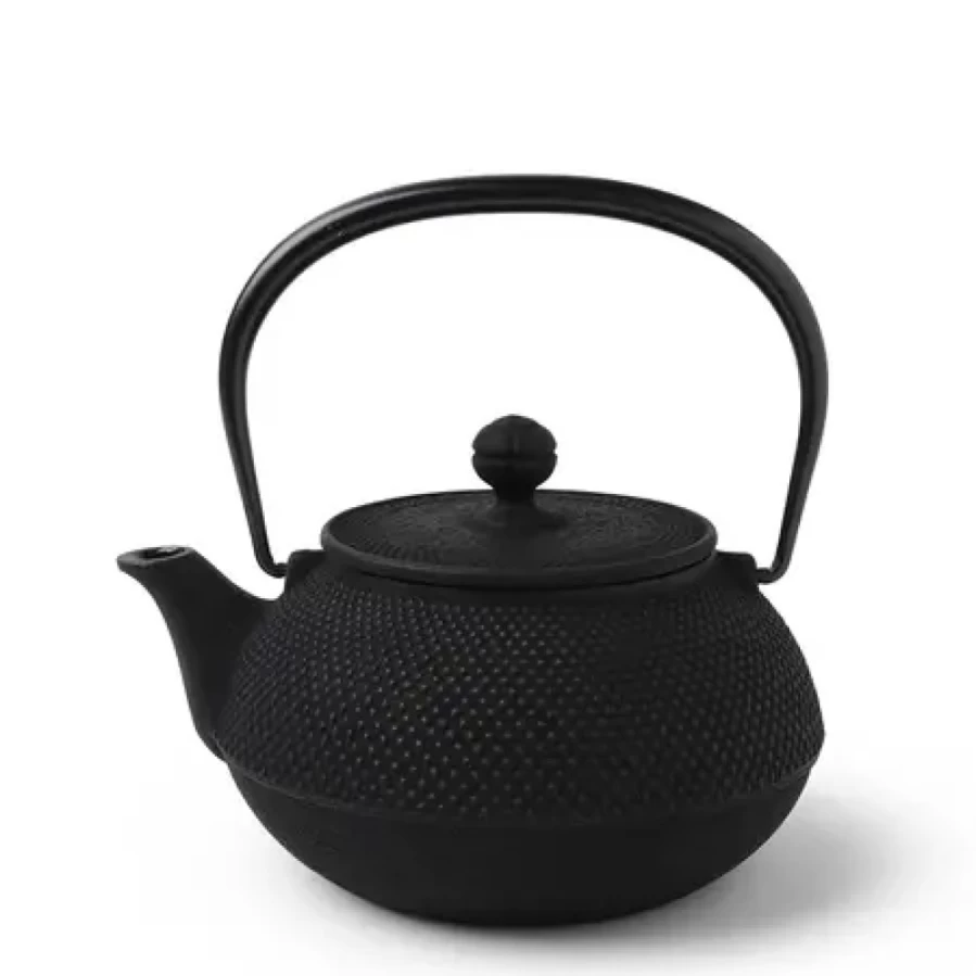 Miya Company Cast Iron Teapot - 0.9L Black Hobnail Japanese Style Teapot for Loose Leaf Tea