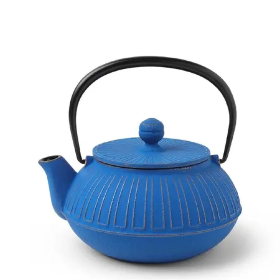 Miya Company Cast Iron Teapot with Gold Azure Chrysanthemum Design - Japanese Style Iron Teapot for Loose Leaf Tea