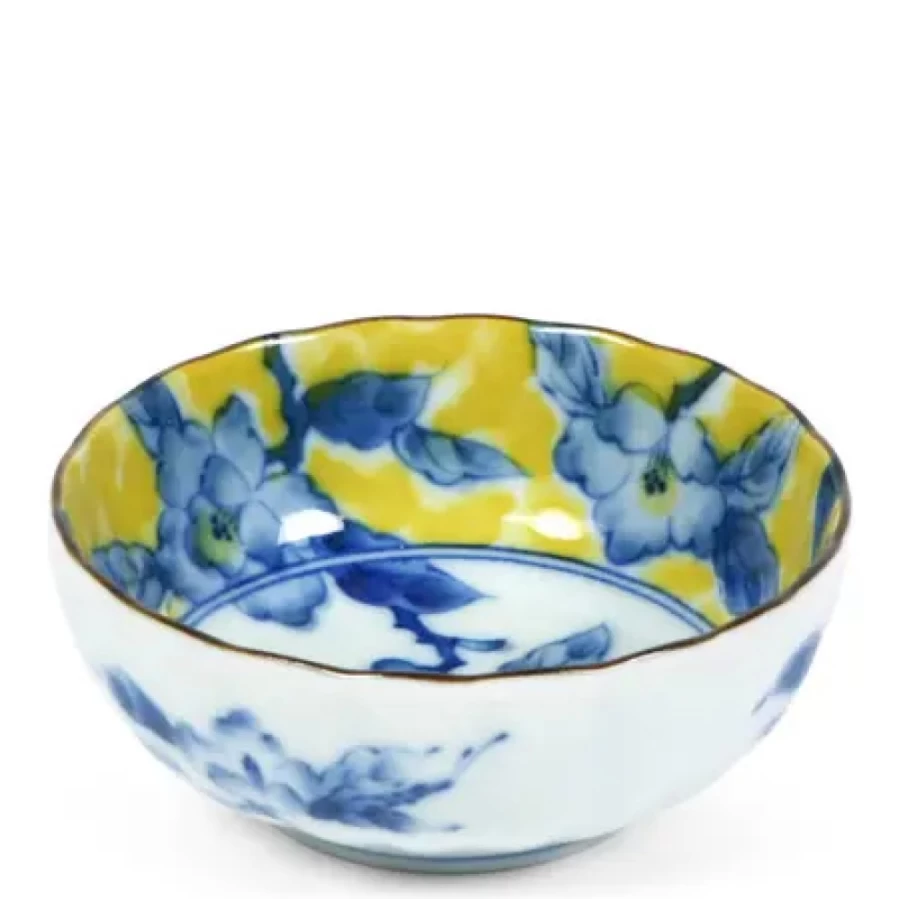 Miya Company Blue and Yellow Floral Design 4.25-Inch Decorative Bowl