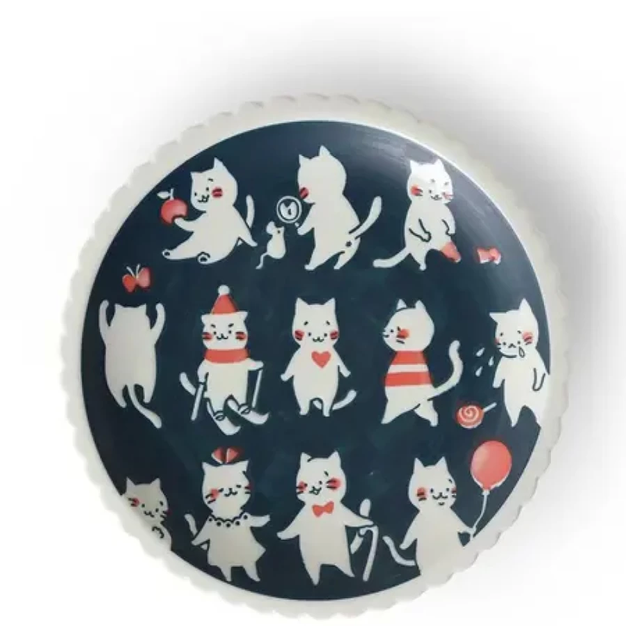 Miya Company Cat Life 9.5 Inch Ceramic Pet Plate for Food and Water - Durable Dish for Cats and Small Dogs