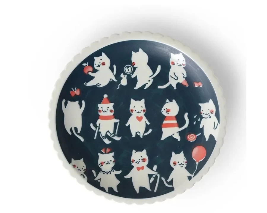 Miya Company Cat Life 9.5 Inch Ceramic Pet Plate for Food and Water - Durable Dish for Cats and Small Dogs