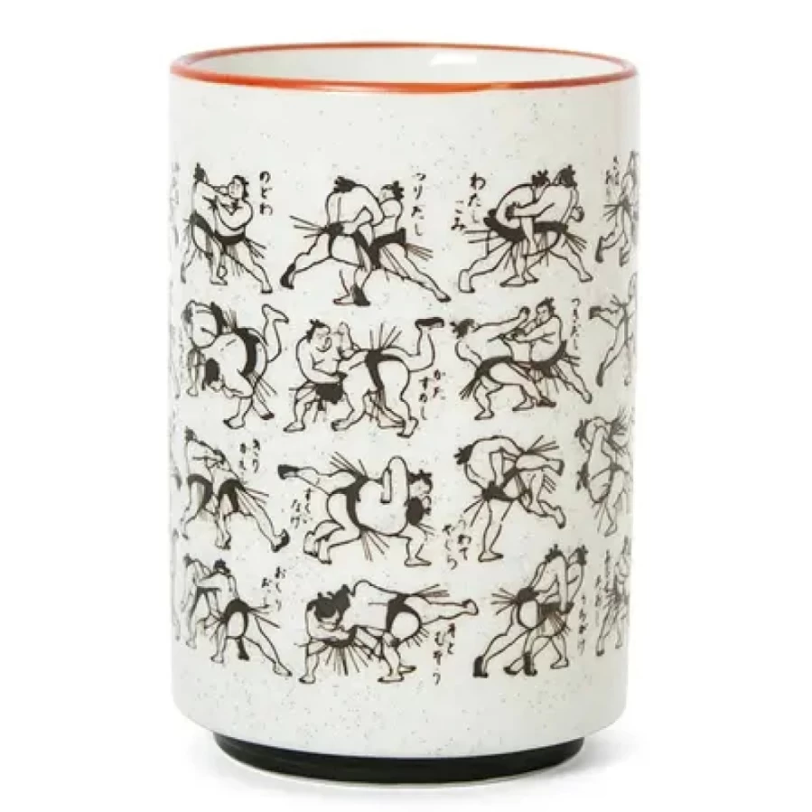 Miya Company Sumo Kimarite 11 Oz. Ceramic Teacup - Traditional Japanese Design