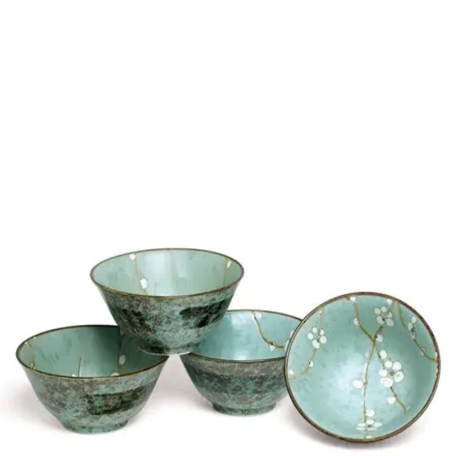 Miya Company Spring Blossoms 5.25 Inch Flared Bowl Set - Floral Design Ceramic Serving Bowls, Set of 4, Microwave Safe Dishwasher Safe