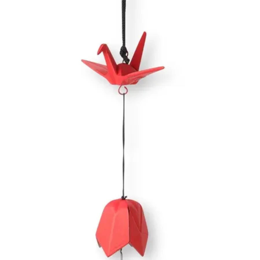 Miya Company Red Peace Crane Wind Chime - 1-7/8" Handmade Decorative Outdoor Hanging Ornament for Garden, Patio, and Home