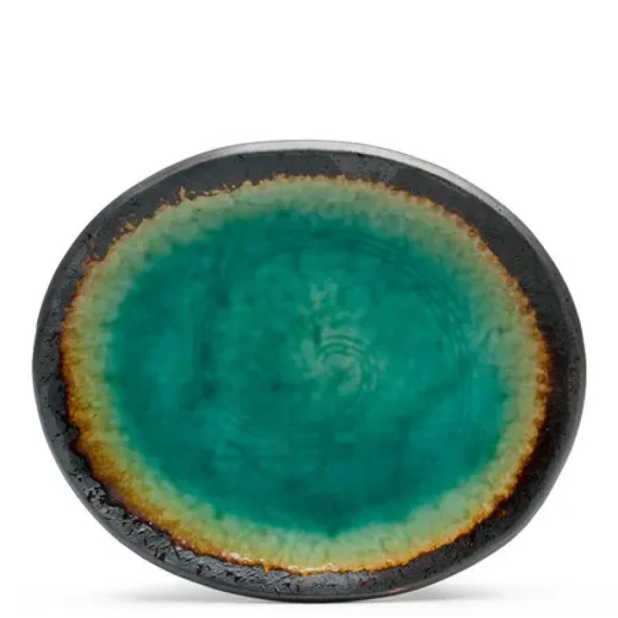 Miya Company Kosui Green 7-Inch Oval Ceramic Plate – Elegant 5.75-Inch Wide Dining Dish for Appetizers & Desserts