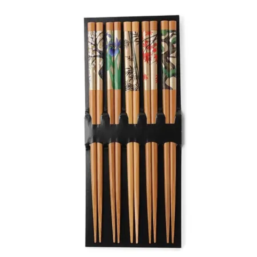 Miya Company Antique Byobu Chopsticks Set - Natural Wood Japanese Style Dining Utensils