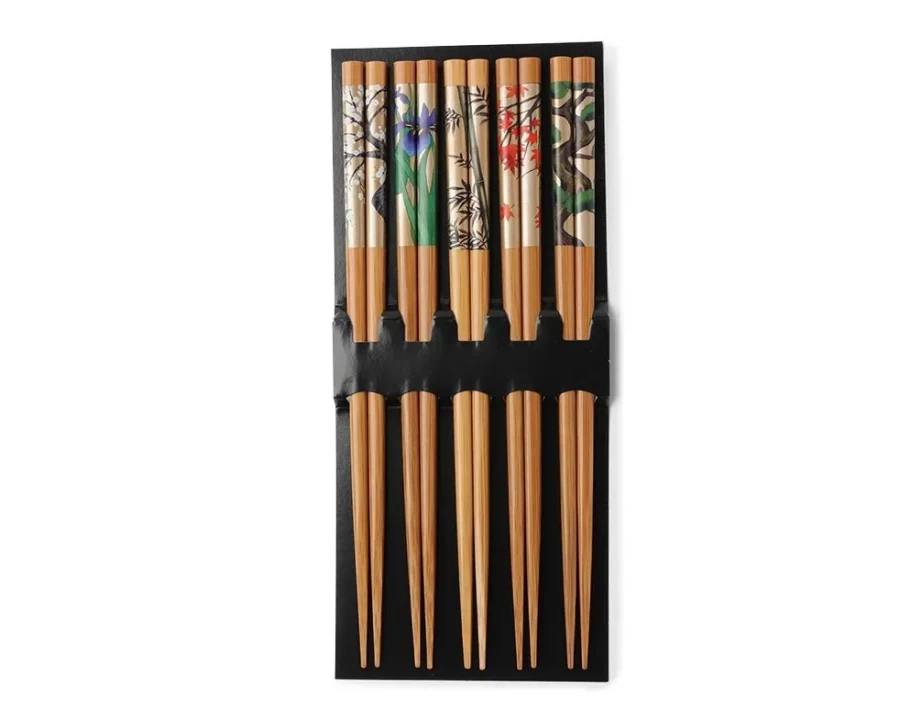 Miya Company Antique Byobu Chopsticks Set - Natural Wood Japanese Style Dining Utensils