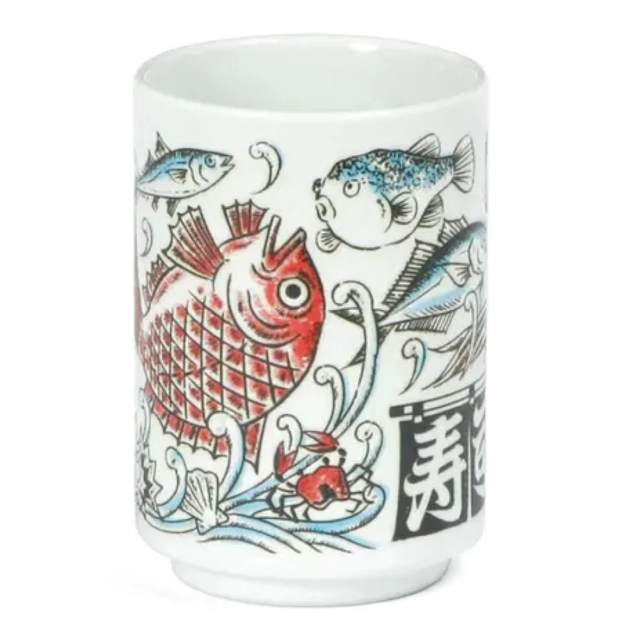 Miya Company Sushi Fish Design Ceramic Teacup - Unique Japanese-Themed Cup for Tea Lovers
