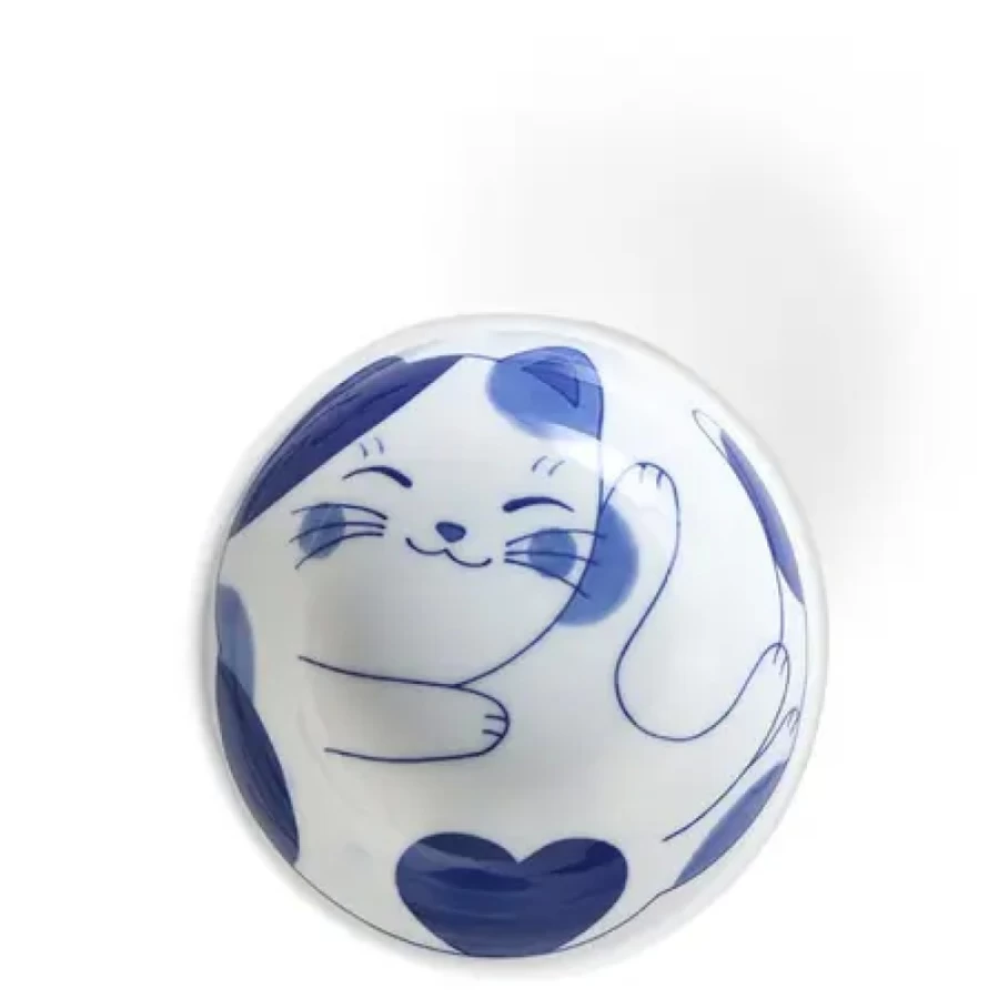 Miya Company Blue Cat Design Ceramic Rice Bowl for Pets
