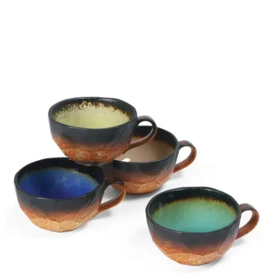 Miya Company Kosui 8 Oz. Stoneware Boulder Mug Set - Durable Ceramic Coffee Cup with Comfortable Handle