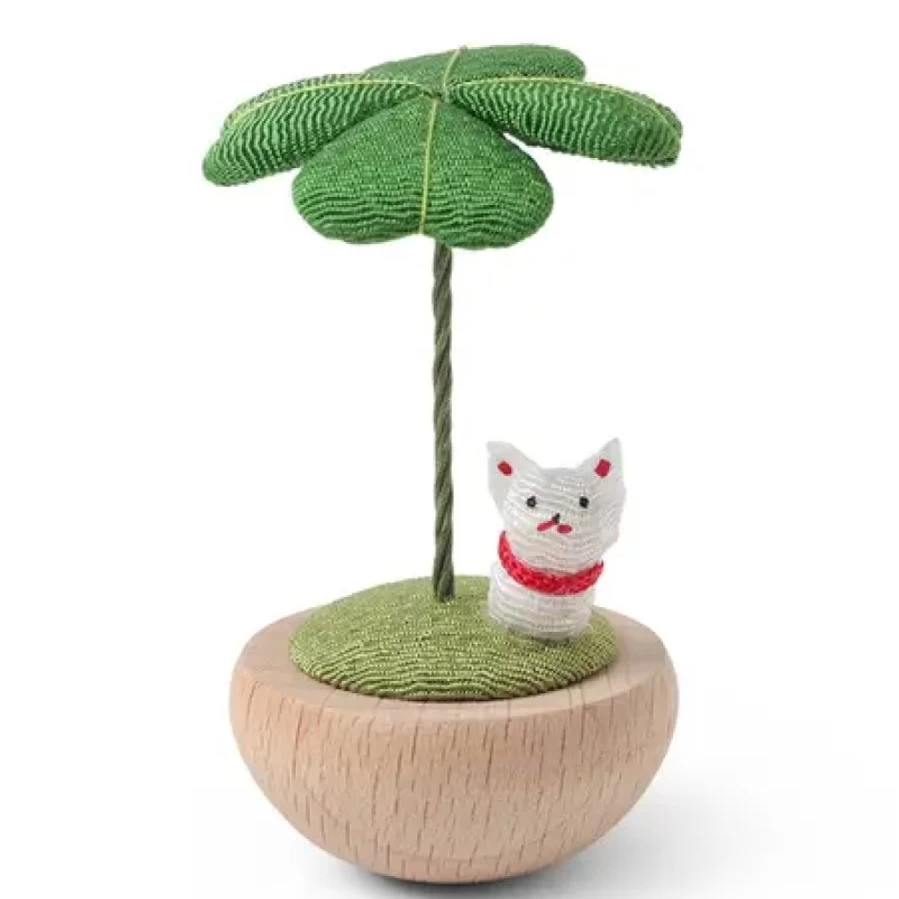 Lucky Clover & Fortune Cat Figurine - Miya Company Collectible Statue for Good Luck & Prosperity