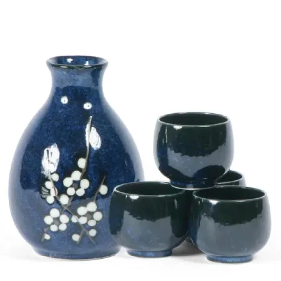 Miya Company Namako Blossoms Japanese Sake Set - Premium Ceramic Floral Design Gift