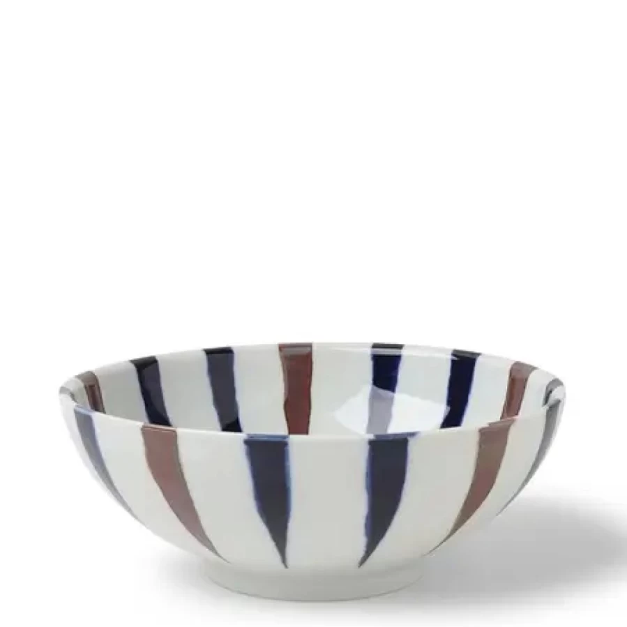 Miya Company 8-3/8" Brown Indigo Spoke Bowl – Handcrafted Ceramic Serving Bowl