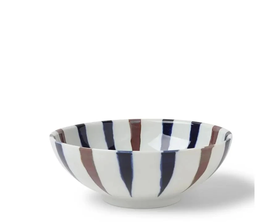 Miya Company 8-3/8" Brown Indigo Spoke Bowl – Handcrafted Ceramic Serving Bowl