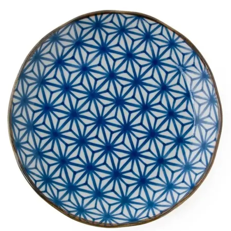 Miya Company 10 Inch Asanoha Pattern Ceramic Plate - Traditional Japanese Hexagon Design Serving Dish by Monyou